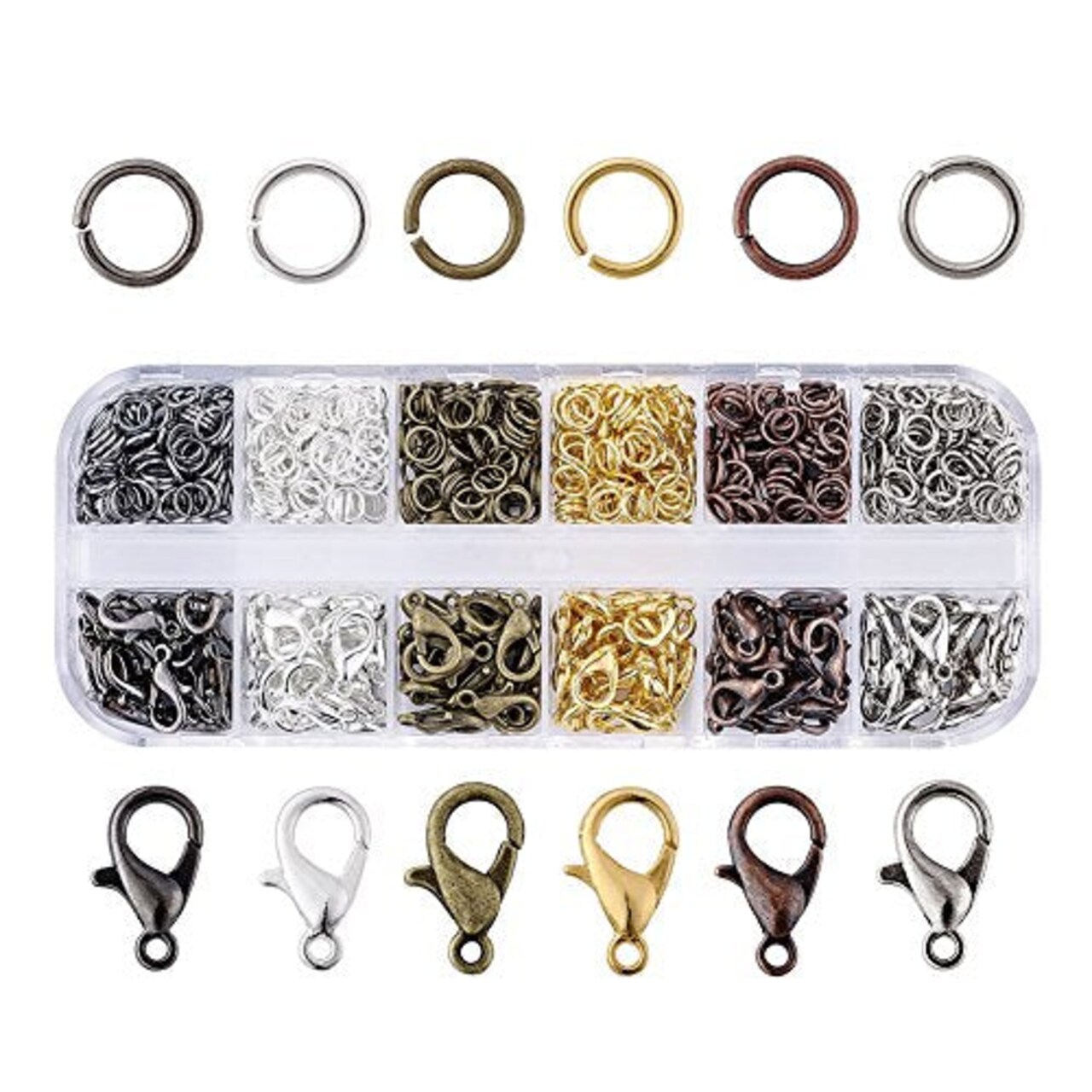6 Colors Jewelry Finding Kits with 5mm Open Jump Rings & 12x6mm Lobster Claw Clasp for DIY Bracelet Necklace Jewelry Making